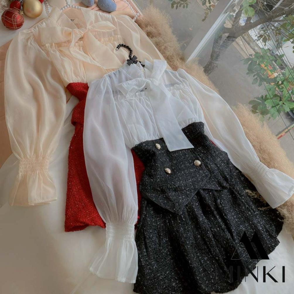 [NEW2022] SET DẠ KÈM ÁO SƠ MI VOAN TƠ TIỂU THƯ - CHẤT LIỆU CAO CẤP CHO DỊP TẾT ĐẾN XUÂN VỀ - HAI MÀU ĐỎ VÀ ĐEN | BigBuy360 - bigbuy360.vn