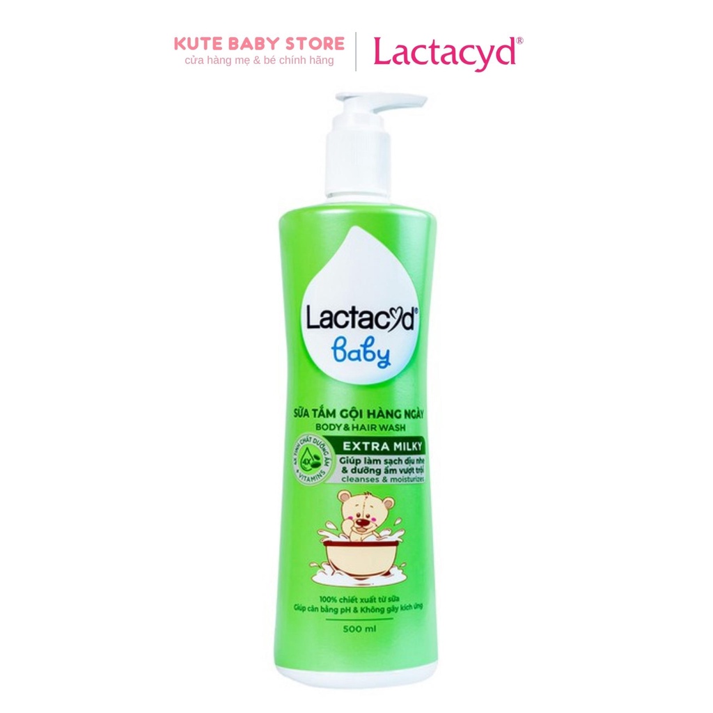 -Bộ 2 chai Sữa Tắm Gội Trẻ Em Lactacyd Milky Bảo Vệ, Nuôi Dưỡng Da và Tóc Bé 500ml/chai