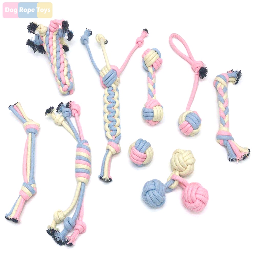 Dây thừng bóng bằng sợi cotton macaron bền làm đồ chơi tương tác cho cún cưng nhai gặm