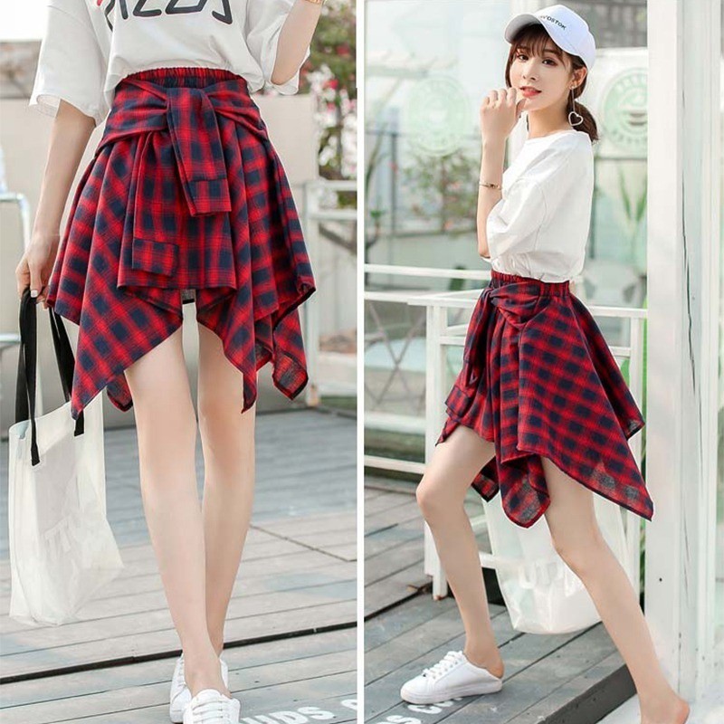 Chân váy cotton sọc caro đàn hồi quyến rũ