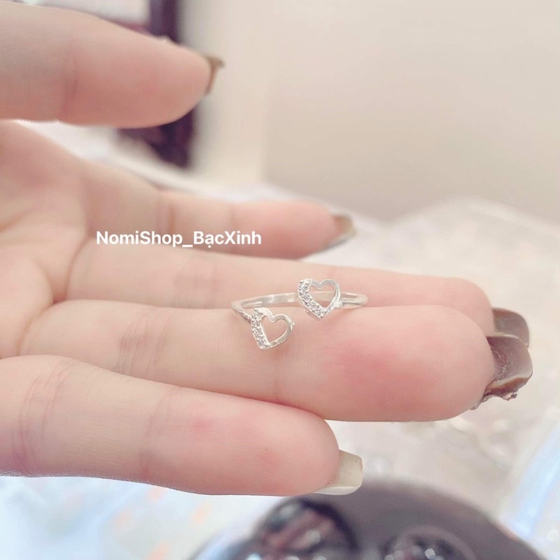 Nhẫn nữ trái tym đôi freesize xinh xắn rẻ đẹp Mainomi Shop Bạc Xinh
