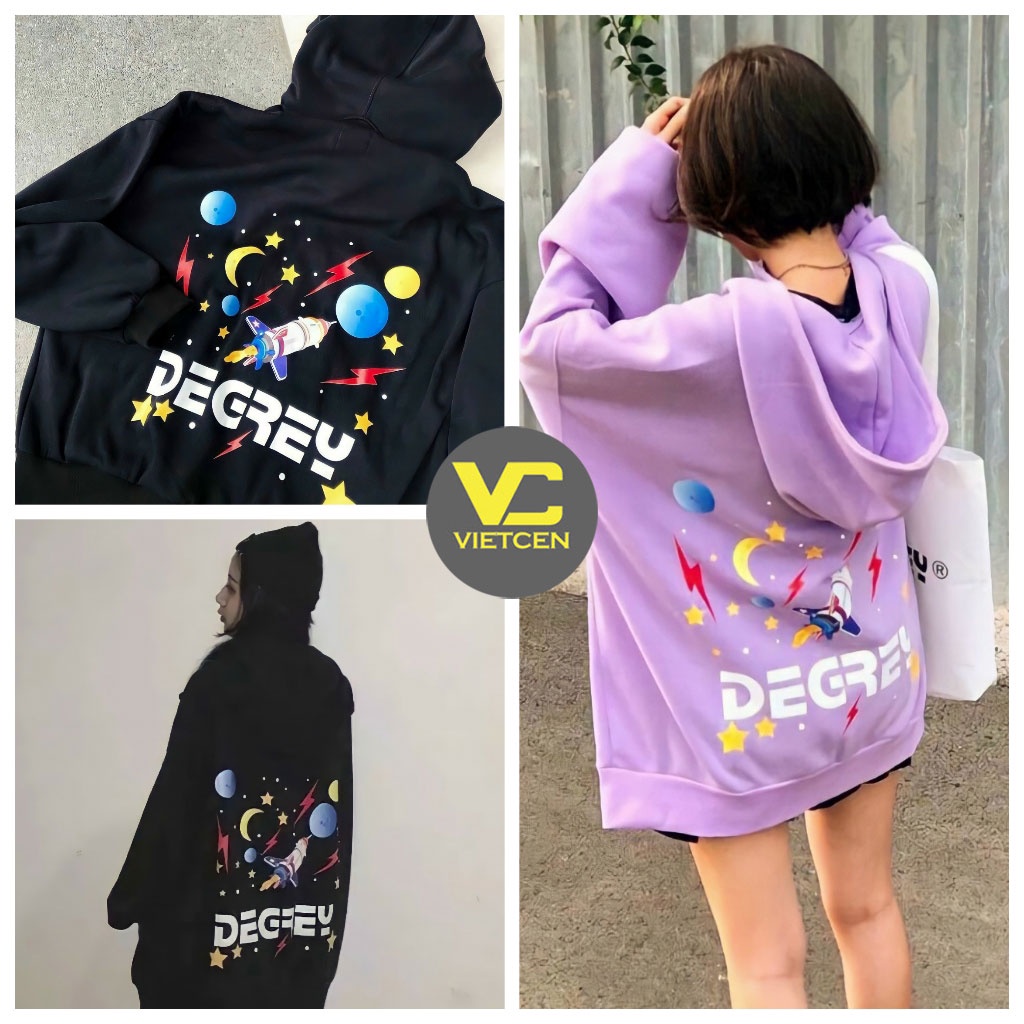 Áo hoodie form rộng DEREY áo khoác nỉ có mũ tay bồng phong cách Hàn Quốc_VIETCEN