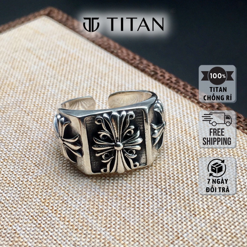 Nhẫn Nam Nữ CH Thời Trang, Nhẫn Chrome Hearts Unisex Freesize Bông Hoa Thánh Giá Iris Màu Đẹp Như Bạc 925 TITAN SHOP