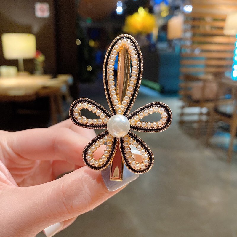 Set 5 kẹp tóc thời trang Hàn Quốc đính đá màu đen dễ thương cho bạn gái Dumi Shop