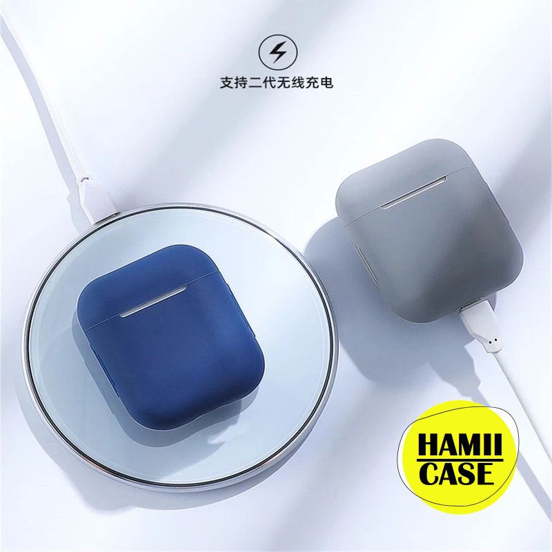 Vỏ Bảo Vệ Hộp Sạc Tai Nghe Airpod 1/2 Bằng Silicone Thiết Kế Trơn Nhiều Màu Chống Va Đập