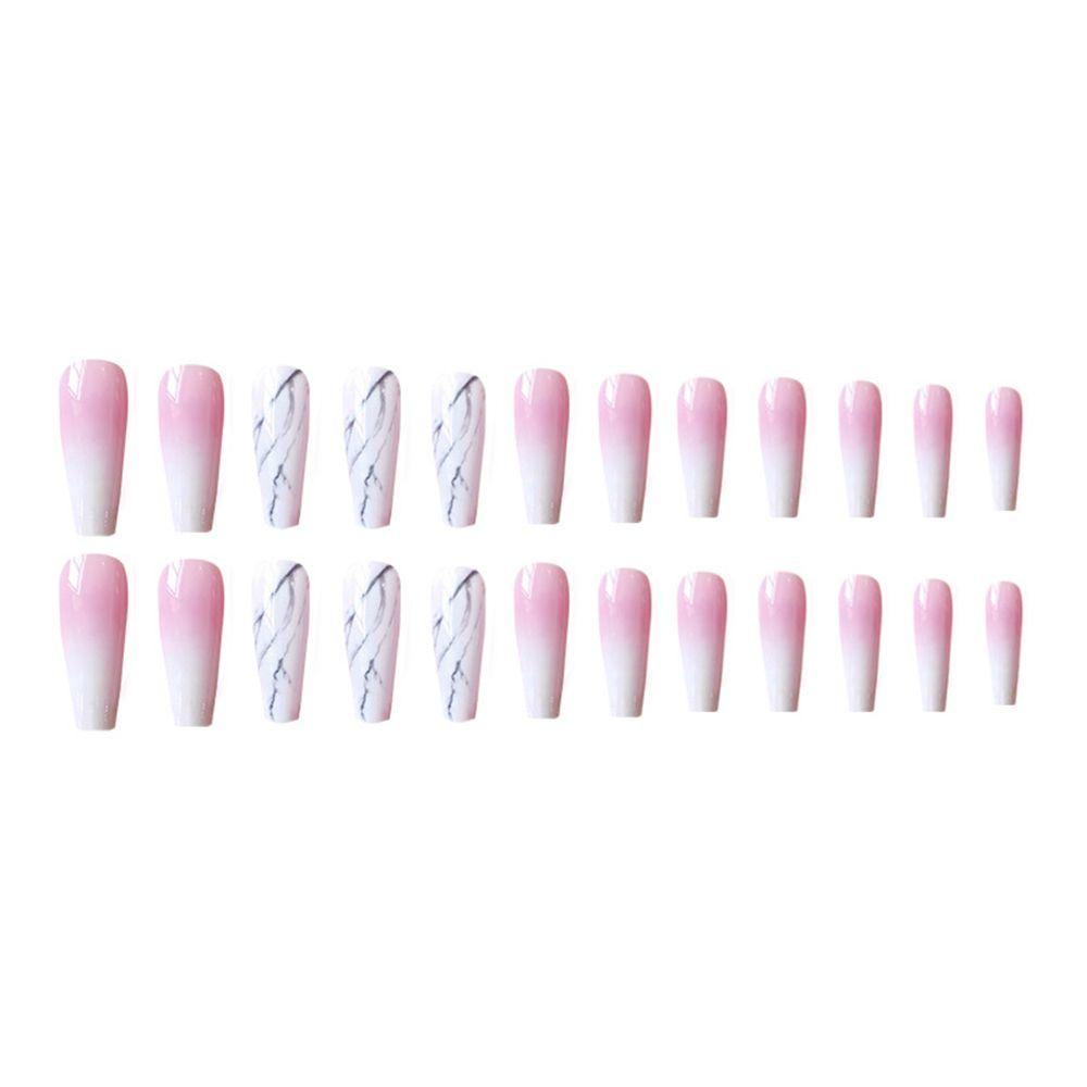 EUCA Bộ 24 Móng Tay Giả Họa Tiết Cẩm Thạch Hồng