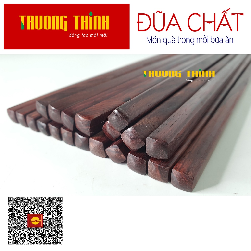 Đũa Gỗ Trắc Vân Cao Cấp Loại Đặc Biệt - Hộp Màu Đen - 10 Đôi Vuông Trơn