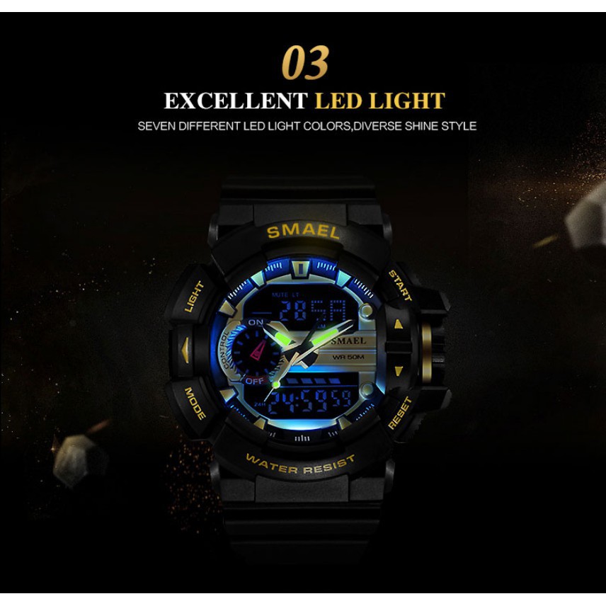 Đồng Hồ Điện Tử Thể Thao Nam Chính Hãng SMAEL JAPAN - Phong Cách Quân Đội - Full Box | BigBuy360 - bigbuy360.vn