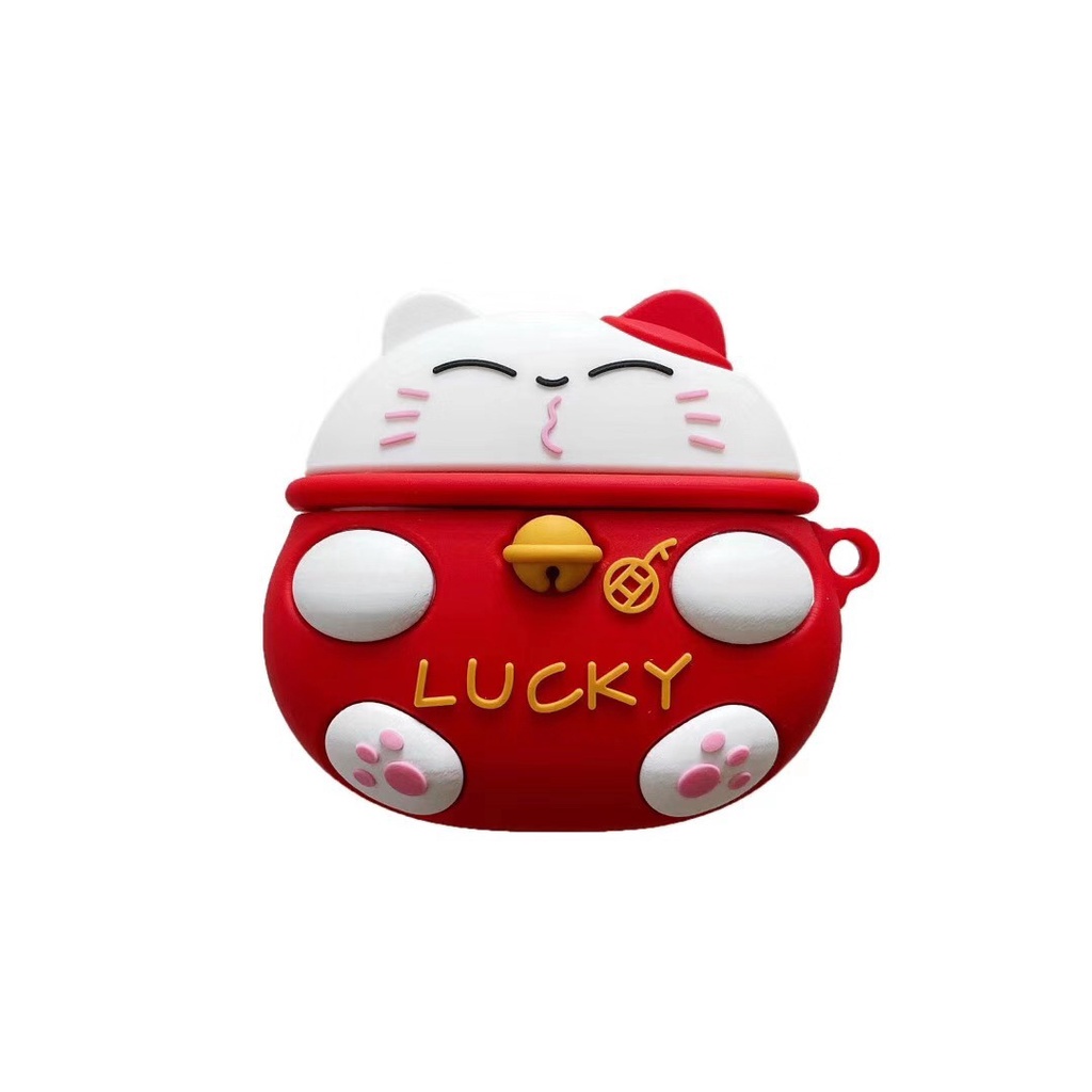 Vỏ Bọc Tai Nghe Airpods 1 2 3 Pro Case Bảo Vệ Silicon Dẻo 3D Mèo May Mắn Lucky - Minh An Saigon