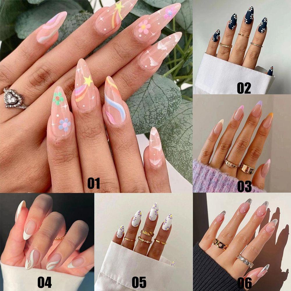 Set 1 24 Móng Tay Giả Có Thể Tháo Rời Kèm Hộp Đựng Họa Tiết Hoa Xinh Xắn