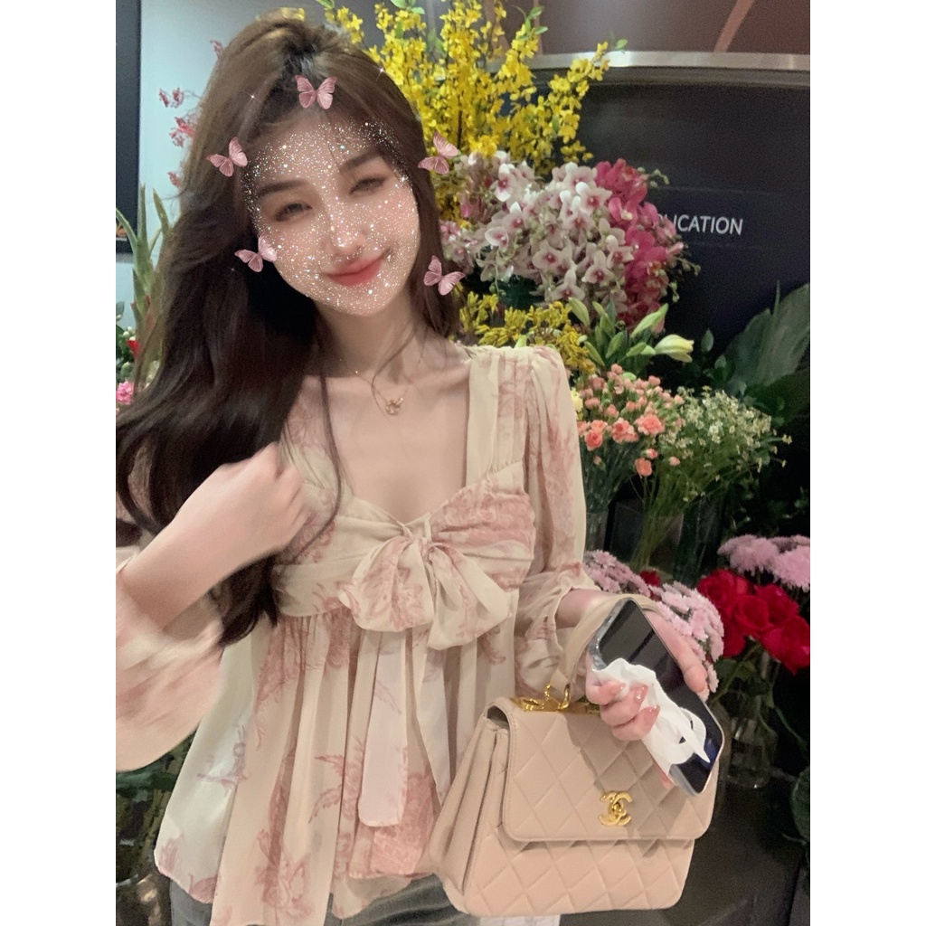 Áo Sơ Mi chiffon Họa Tiết Hoa Thời Trang Mùa Hè Kiểu Pháp Mới