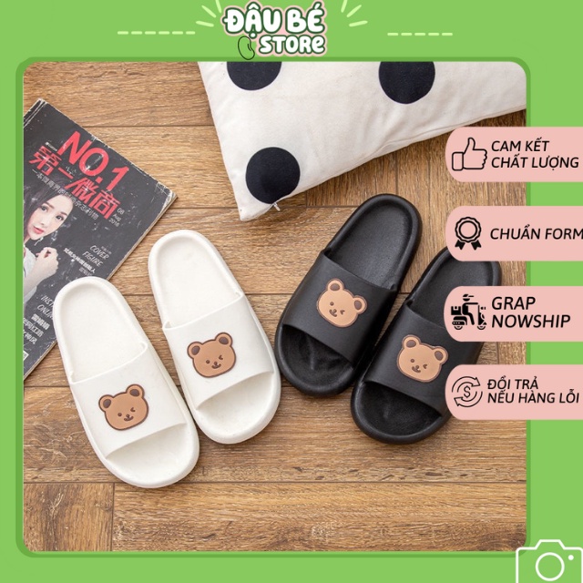Dép Lê Nữ Đế Bánh Mì / Mỳ Hình Gấu Ulzzang Siêu Nhẹ -Dép Quai Ngang Nữ Thời Trang Nhẹ Êm Chống Trơn Trượt - Daube - D001