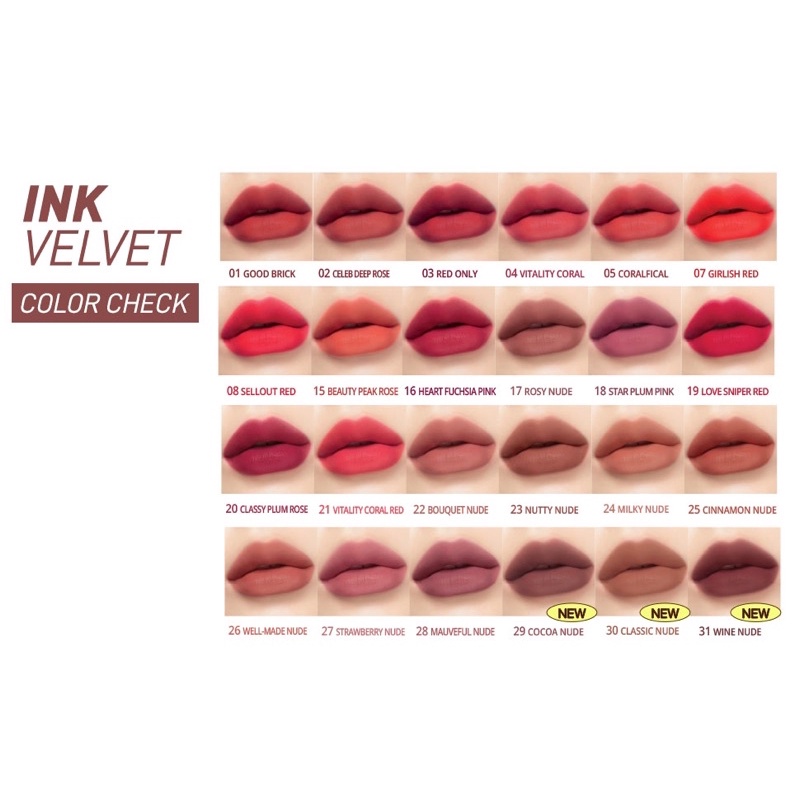 Son kem INK VELVET PERIPERA màu 22 - 23 - 24 - 25 - 26 - 27 - 28