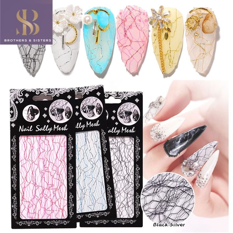 【shiny b&s】1pcs Nail stickers Colorful Manicure luxury Net Line Tape on Nails Sticker Hollow Adhesive Silk Foil 3D Mesh Nail Art Decorations