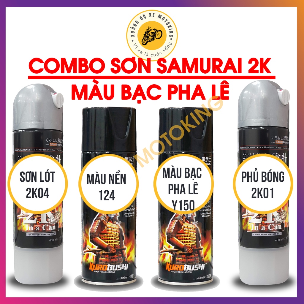 Combo Sơn Samurai màu bạc pha lê Y150 loại 2K chuẩn quy trình độ bền 5 năm gồm 2K04 - 124- Y150 -2k01