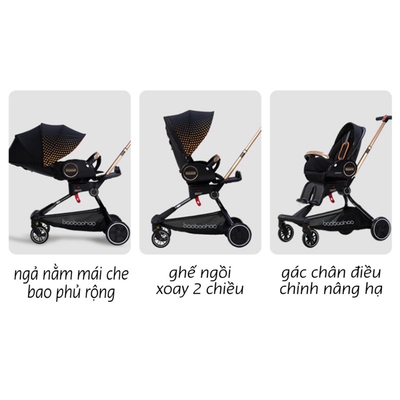 Xe đẩy Baobaohao V9 cho bé gấp gọn có tư 3 tư thế nằm, ngả,ngồi đẩy 2 chiều cho trẻ sơ sinh từ 0-5 tuổi bảo hành 6 tháng