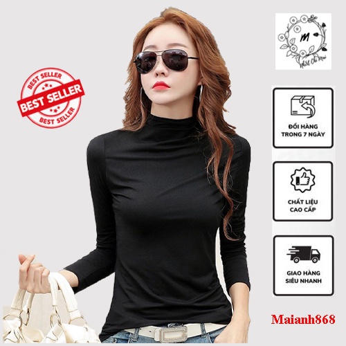Áo thun giữ nhiệt Nữ cổ 3 phân lót nỉ co dãn tốt phong cách Hàn