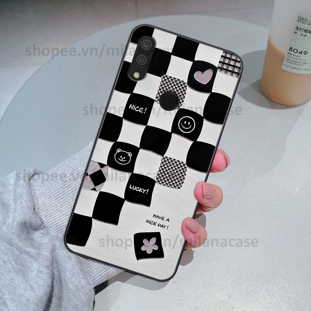 Ốp Xiaomi Redmi 7 in hình caro trái tim siêu đẹp, siêu nét đầy phong cách cá tính