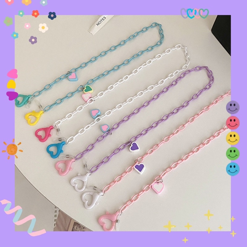 Dây đeo khẩu trang & mắt kính acrylic khoá trái tim 💓 charm tim 🎀 cute