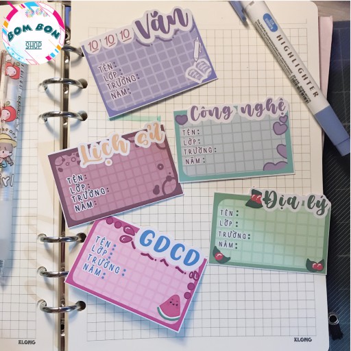Nhãn vở môn học, nhãn dán tập dành cho học sinh cấp 2 cấp 3 Set 10 nhãn