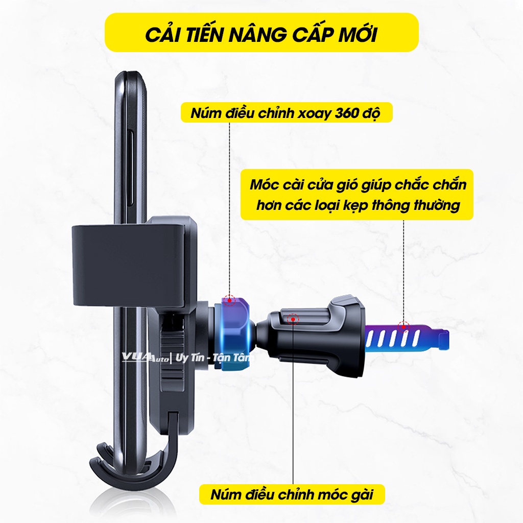 Giá đỡ điện thoại trên ô tô VuaAuto kẹp gắn cửa khe gió điều hoà xoay 360 độ vân cacbon tinh tế nhỏ gọn tiện lợi cho xe