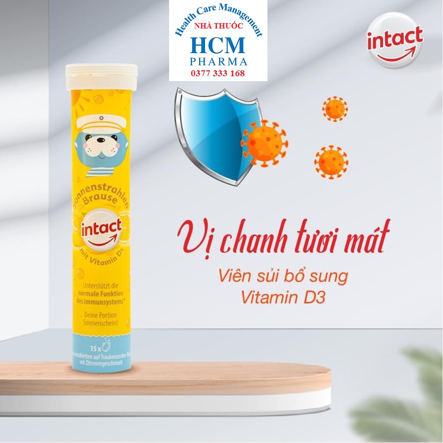 Sủi vitamin d3 cho bé tăng chiều cao từ 4 tuổi INTACT không đường không calo vị chanh 15 viên 5 gam nhập khẩu Đức DVN06