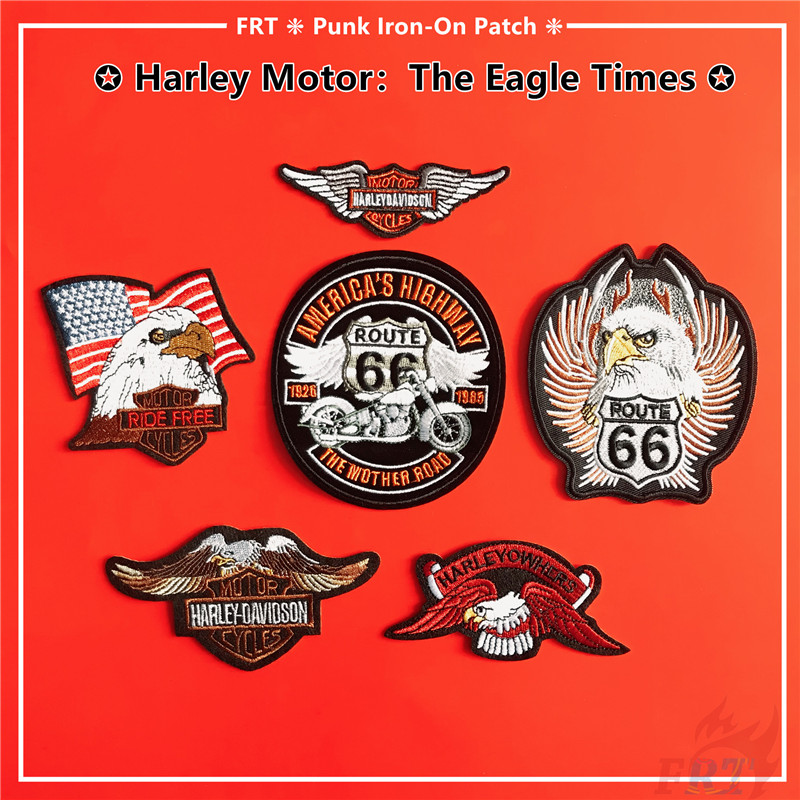 Miếng vá ủi thêu trang trí thủ công hình ảnh biểu tượng Harley Motor: The Eagle Times phong cách punk