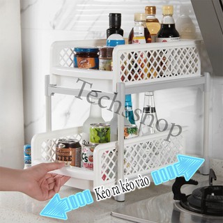 Kệ Để Gia Vị Nhà Bếp 2 Tầng Kéo Ra Để Trên Bàn Tiện Lợi