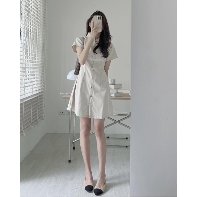 Váy kaki 2 da cúc dọc 4 màu