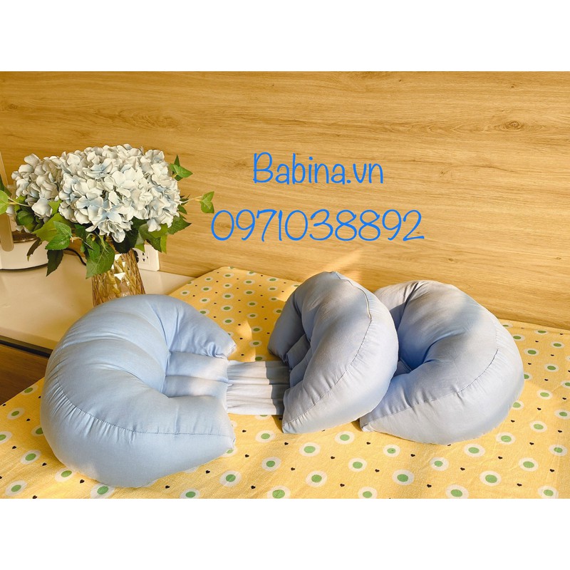 Gối bầu cánh tiên có thêm gối phụ hàng thiết kế tự may, 100% cotton, lõi bông xơ mềm