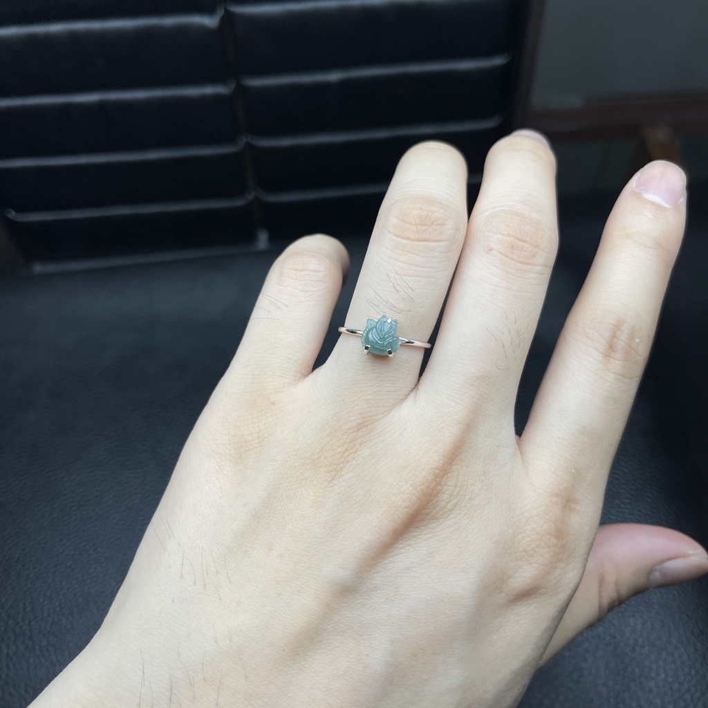 Nhẫn Bạc Ta Đính Đá Ngọc Bích, Nhẫn Nữ Thiết Kế Mặt Đá Hồ Ly Lam Ngọc
