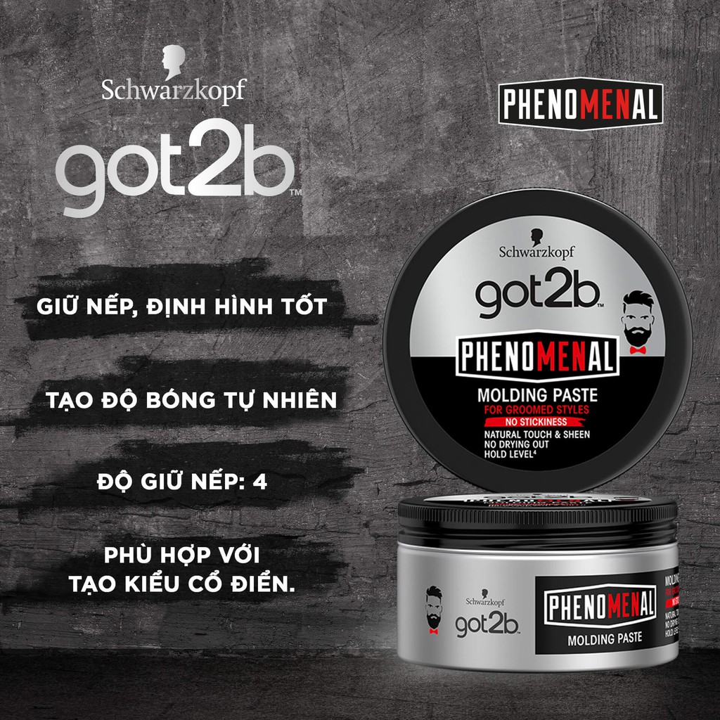 Combo sáp vuốt tóc Schwarzkopf Got2b Phenomenal Molding Paste 100ml và keo xịt tóc Got2b Finishing Hairspray 200ml