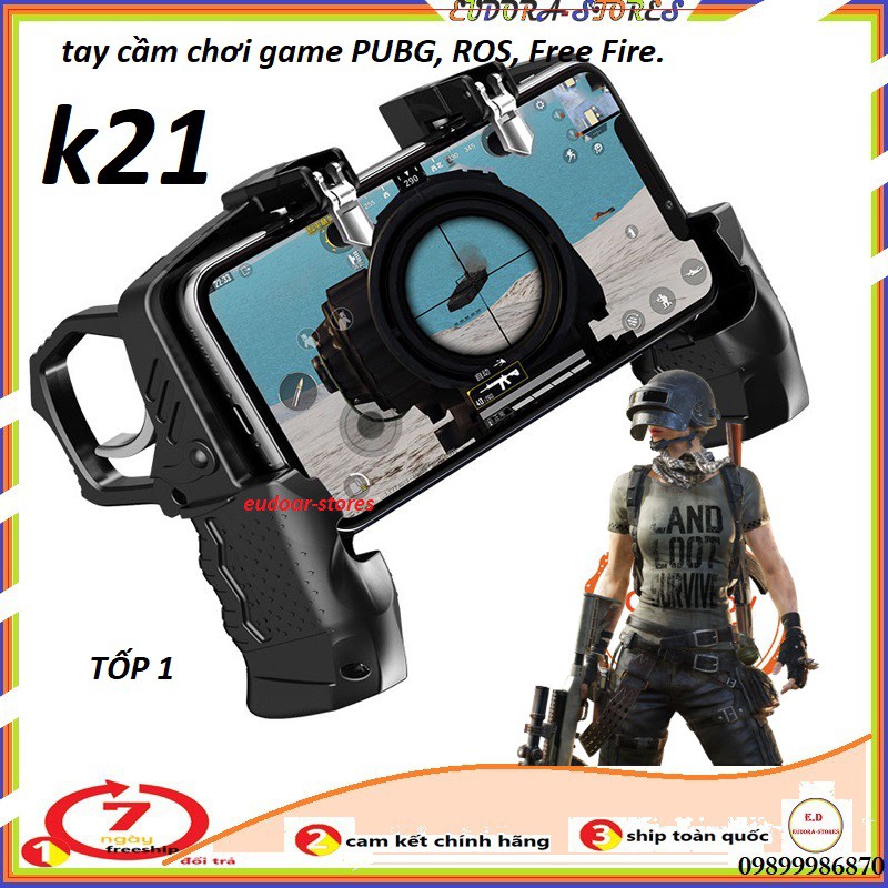 Tay cầm chơi game k21 - kèm nút bấm cho game PUBG, ROS, Free Fire..gắn điện thoại tiện lợi