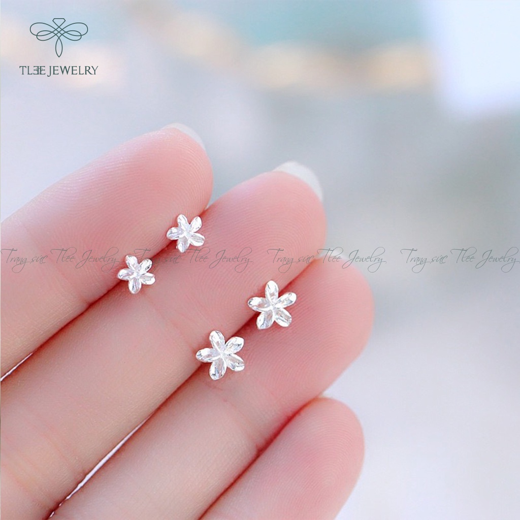 Khuyên tai bạc nữ TLEE hoa sứ mini nữ tính NCJ B0185