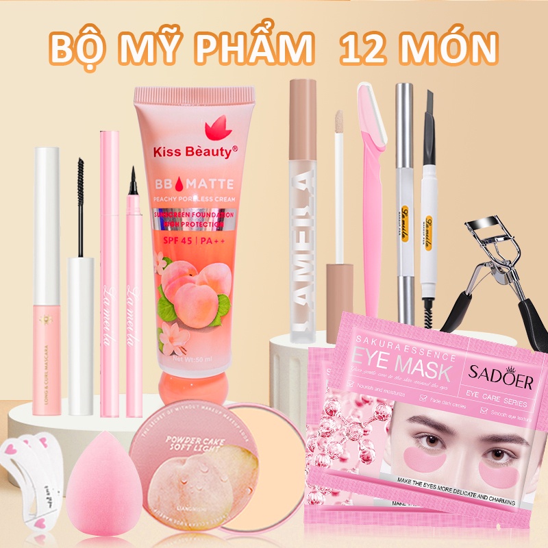 Bộ trang điểm chuyên nghiệp 12 món cá nhân tone đào KISS BEAUTY bộ mỹ phẩm set đầy đủ makeup combo KB-T11