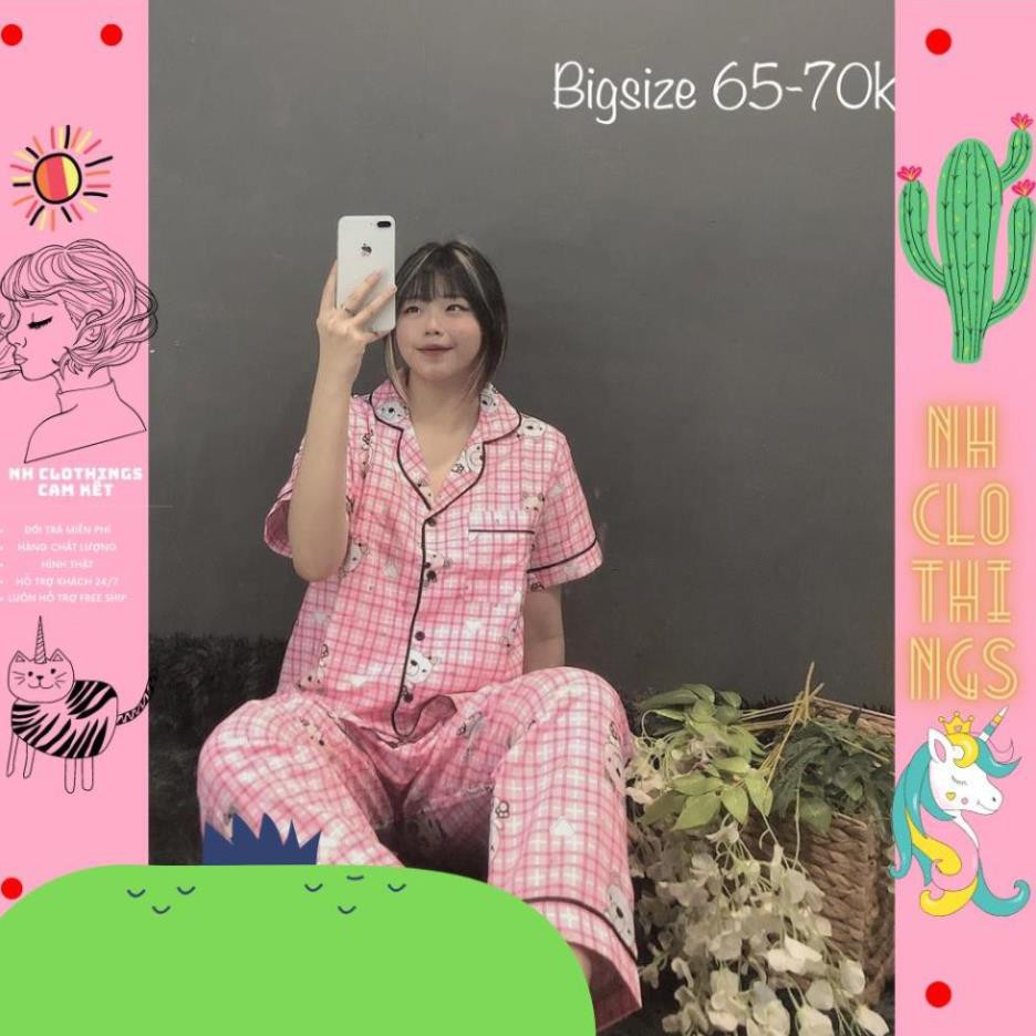 Bộ đồ ngủ, đồ bộ Pijama lụa nữ mặc nhà tay ngắn quần dài bigSize chất kate thái NH CLOTHINGS