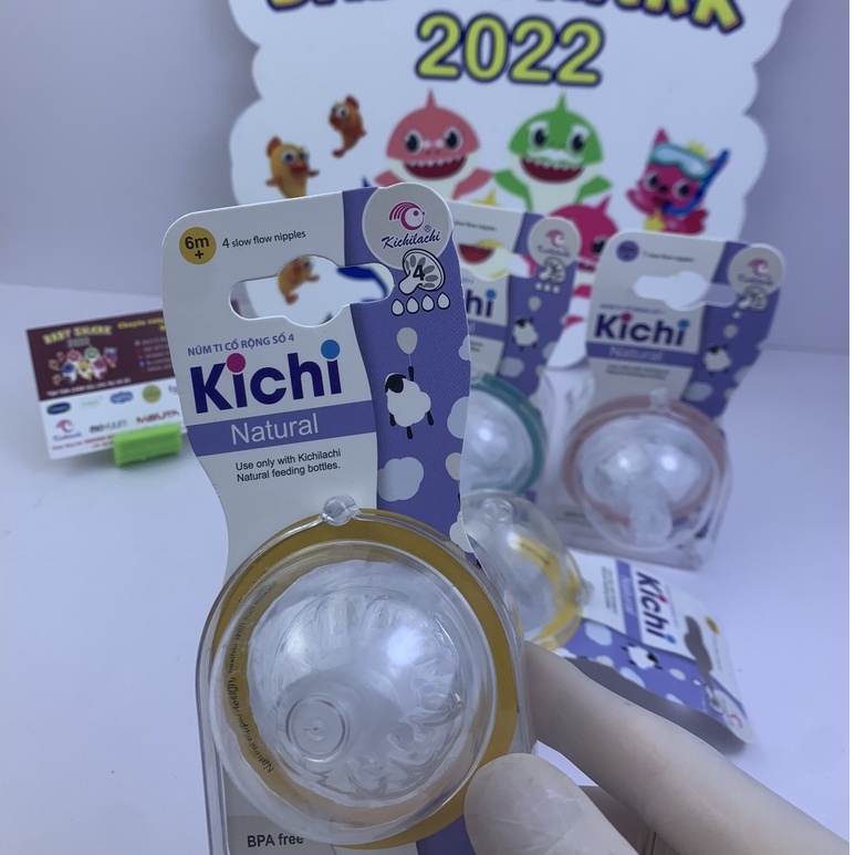 Combo 2 núm ti bình sữa Natural Kichilachi cổ rộng silicone cao cấp, siêu mềm, mô phỏng bầu vú mẹ