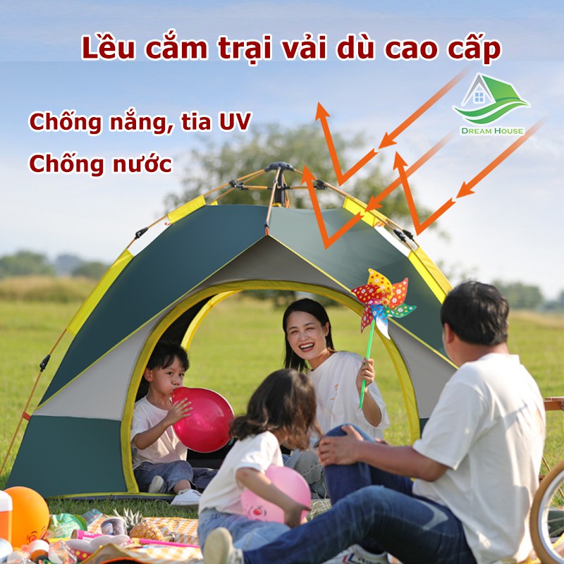 Lều cắm trại dã ngoại CAO CẤP, sức chứa 4-6 người, chống nước, chống nắng tia UV kiểu lều phượt du lịch