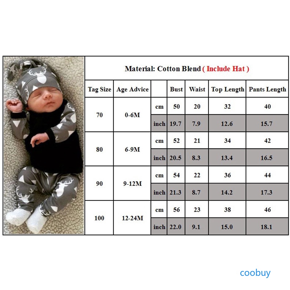 Bộ 3 món gồm áo thun in hình tuần lộc + quần dài + nón cho bé