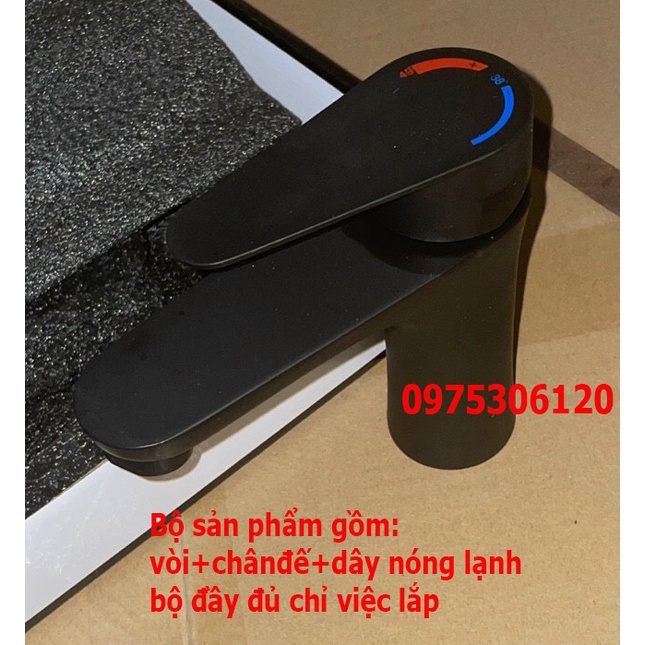 Vòi Rửa Mặt Lavabo Nóng Lạnh INOX 304 N3002 FOTAR ĐEN và dây nóng lạnh, chất liệu inox 304 sơn tĩnh điện đen,la eo den