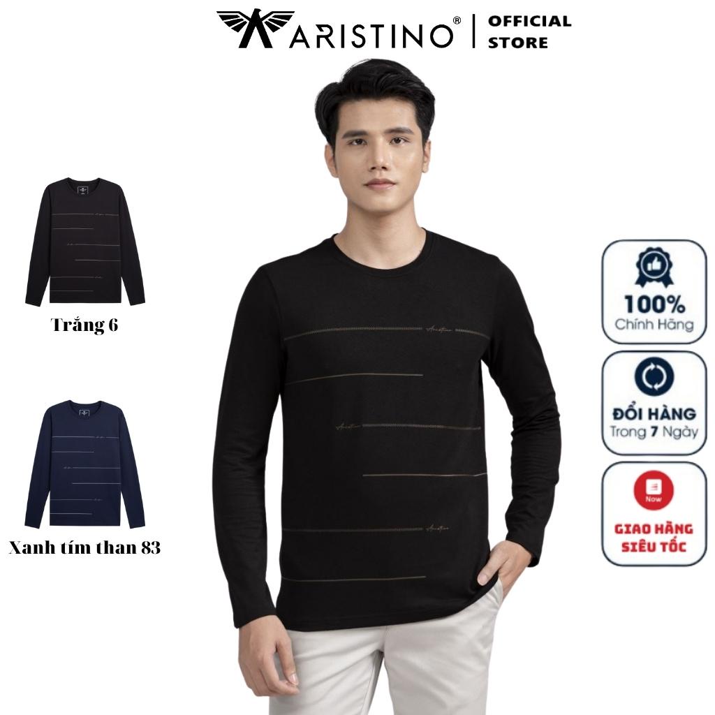 Áo Thun Thu Đông Dài Tay Nam Aristino ALT003W2 Sọc Ngang Trước Chất Cotton Cao Cấp dáng Regular Fit Suông Vừa Cổ Tròn