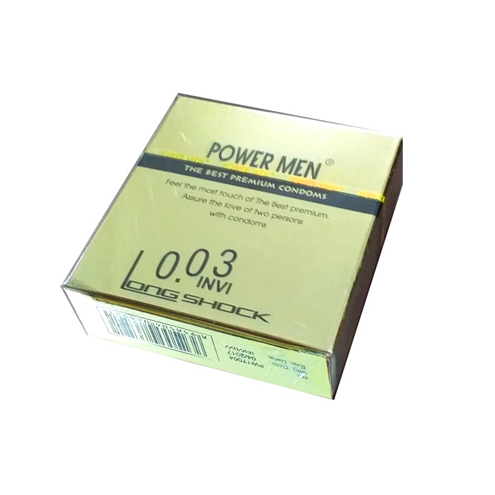 Bao cao su siêu siêu mỏng POWER MEN 0.03 INVI, kéo dài thời gian quan hệ, chống xuất tinh sớm Hộp 3bcs (SSU3)