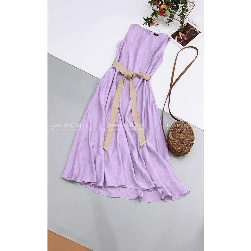 Váy suông tím TOP.SHOP kèm đai vải đũi mềm mát