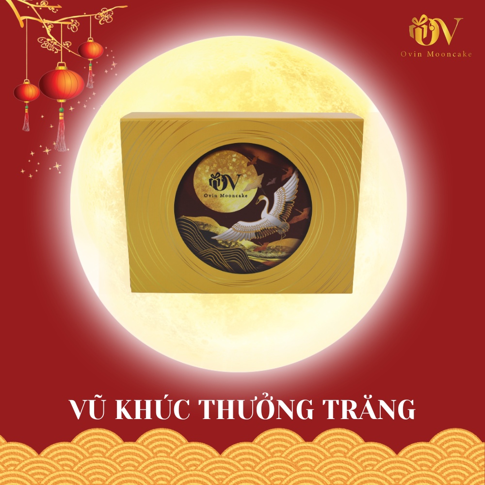 Hộp bánh trung thu Vũ khúc thưởng trăng [4 Bánh tươi 100% + 1 Trà Ô long - Ít ngọt]