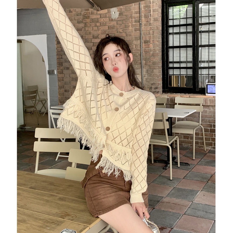 Áo Khoác Cardigan Ngắn Tay Dài Thiết Kế Đục Lỗ Mẫu Mới 2022 Thời Trang Cho Nữ