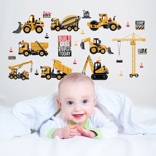 Decal dán tường Đoàn xe ô tô xây dựng