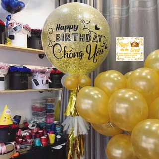 Bóng bay jumbo vàng gold in chữ sinh nhật happy birthday