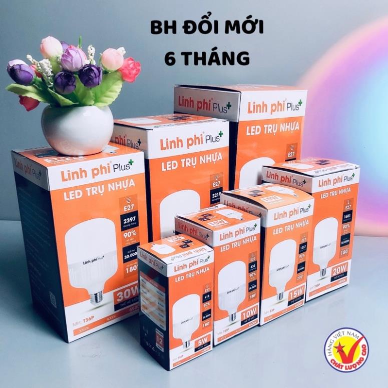 Bóng đèn LED 50w 40w 30w 20w 10w 5w siêu sáng tiết kiệm điện, LED BULB trụ LINH PHI chống nước BẢO HÀNH đổi mới 6 tháng