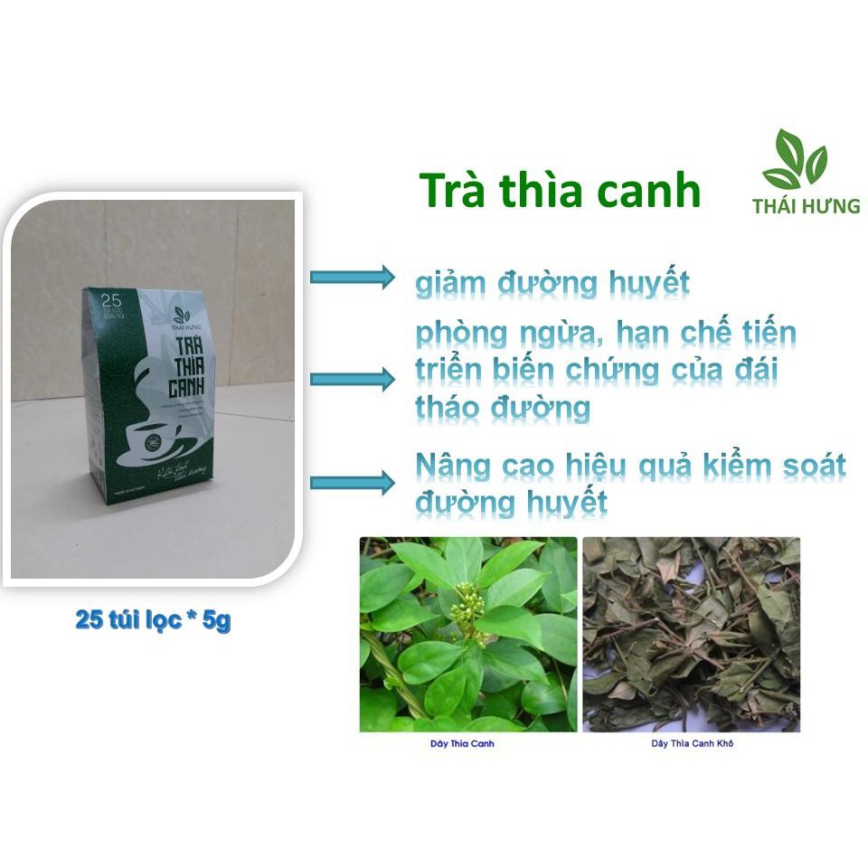 [Combo 03] Dây Thìa Canh - Trà Thìa Canh Thái Hưng Chiết Xuất Từ Dây Thìa Canh, Lá Khổ Qua Rừng 3 hộp 125g 25 gói