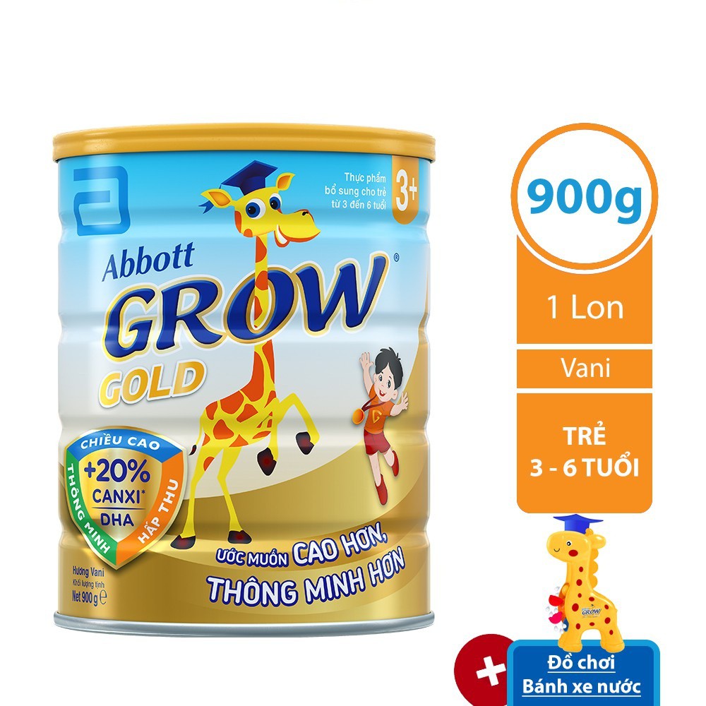 [Mã 267FMCGSALE giảm 8% đơn 500K] [Tặng bánh xe nước] Sữa bột Abbott Grow 3+ 900g